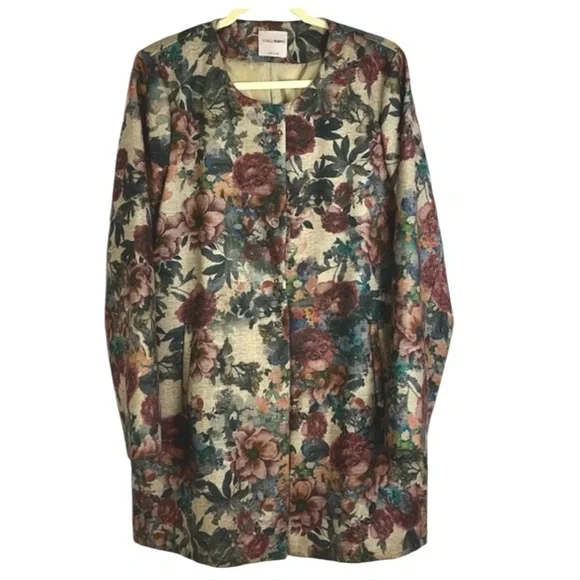 Fiorella Rubino floral print snap front coat with pockets Sz 8 - Picture 4 of 13